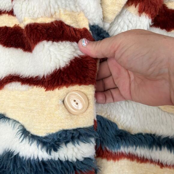 Anthropologie Leona Faux Fur Coat Women's Small Jacket Cozy White Blue Brown - Picture 3 of 9